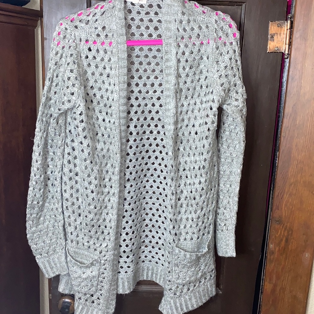 Open weave long sleeve cardigan